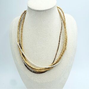 Boho Multi-Strand Beaded Necklace – Neutral Tones Layered Seed Bead Necklace